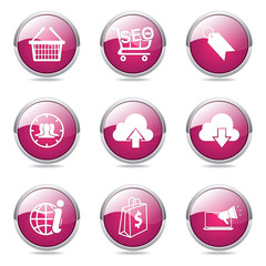SEO Internet Sign Pink Vector Button Icon Design Set 7