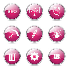 SEO Internet Sign Pink Vector Button Icon Design Set 8