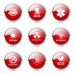 Warning Sign Red Vector Button Icon Design Set