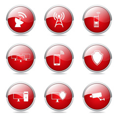 Telecom Communication Red Vector Button Icon Design Set