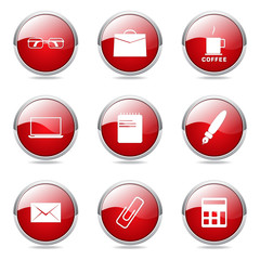 Office Work Red Vector Button Icon Design Set