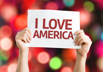 I Love America card with colorful background