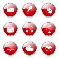 Electronic Equipment Red Vector Button Icon Design Set