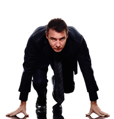 Naklejka premium business man silhouette on starting block