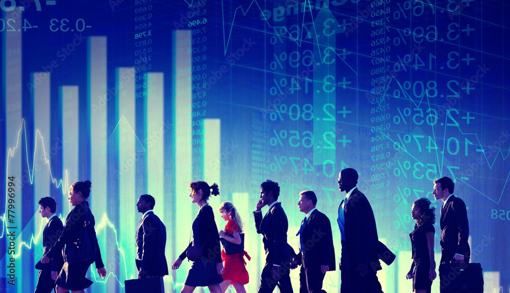 Wall mural Group of Business People Stock Market Concept