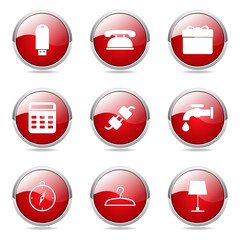 House Equipments Red Vector Button Icon Design Set