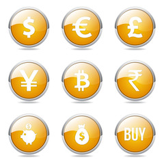 Currency Sign Yellow Vector Button Icon Design Set