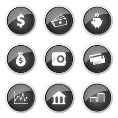 Financial Banking Black Vector Button Icon Design Set