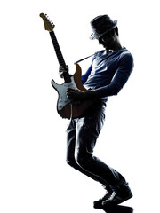 man electric guitarist player playing silhouette