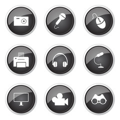 Electronic Equipment Black Vector Button Icon Design Set