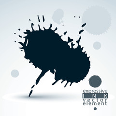 Vector black ink splash, dirty graphic art element scanned and t