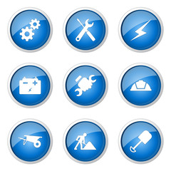 Construction Tools Blue Vector Button Icon Design Set