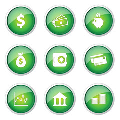 Financial Banking Green Vector Button Icon Design Set