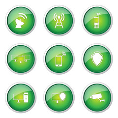 Telecom Communication Green Vector Button Icon Design Set