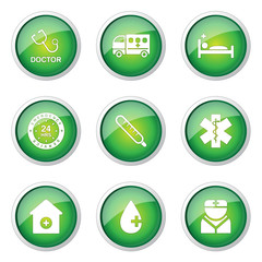 Hospital Health Green Vector Button Icon Design Set 2