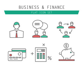 Vector collection of simple thin business and finance icons.