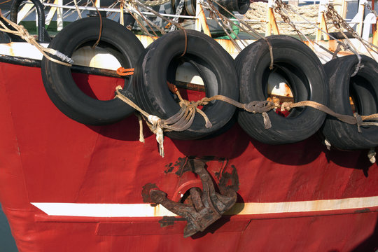 Fishing boat with tires