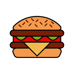Hamburger icon with meat, lettuce, cheese and tomato