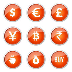 Currency Sign Orange Vector Button Icon Design Set