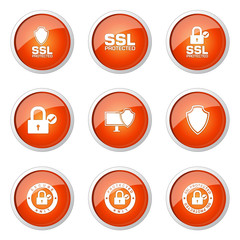 Protection Web Internet Orange Vector Button Icon Design Set