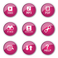 Multimedia Web Internet Pink Vector Button Icon Design Set