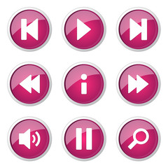 Multimedia Controller Pink Vector Button Icon Design Set