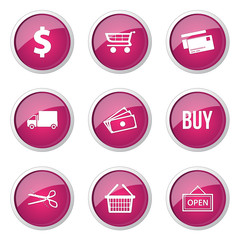 Shopping Sign Pink Vector Button Icon Design Set