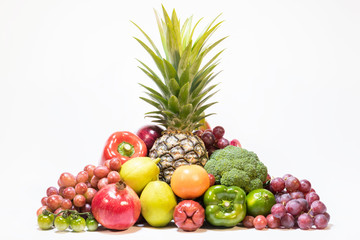 Fototapeta na wymiar Fresh fruits group on white background