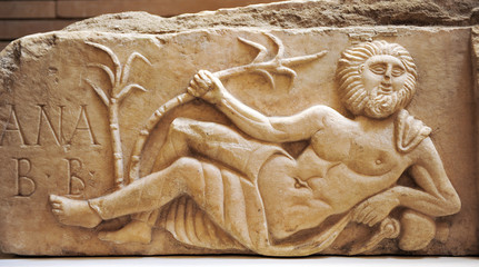 Relieve romano de mármol, Mérida, España - obrazy, fototapety, plakaty