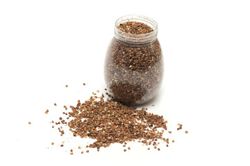 Buckwheat in the bank. Photo.