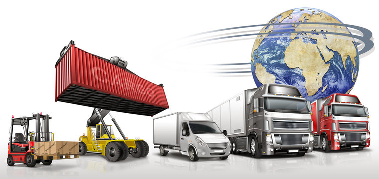 Spedition, Logistik, Truck,Containerstapler und Kleintransporter