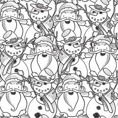 Illustration of seamless pattern with hand drawn Santa and Snowm