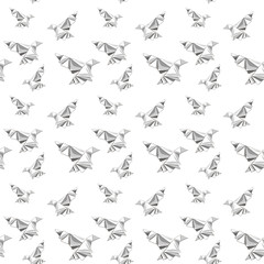 Plakat Illustration of seamless pattern with origami painted birds