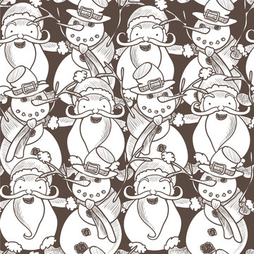 Illustration of seamless pattern with retro Santa Claus and Snow
