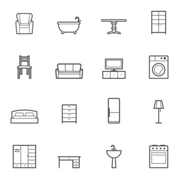 Contour home furniture vector isolated icons set
