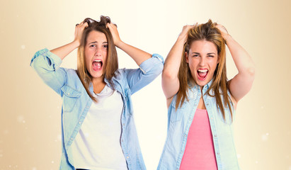 frustrated girls over isolated white background