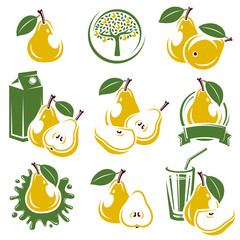 Pears labels and elements set. Vector