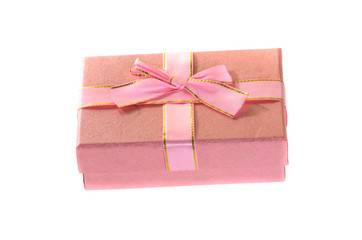 Open pink gift box isolated on white.