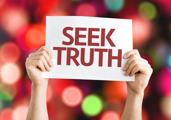 Seek Truth card with colorful background with defocused lights