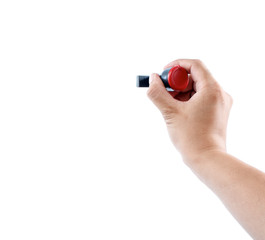 hand holding rubber stamp