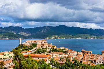 Fototapeta na wymiar Panorama of the Forte Stella and the Lighthouse in town Portofer