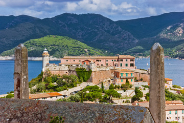 Fototapeta na wymiar Panorama of the Forte Stella and the Lighthouse in town Portofer
