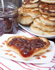 Fritters with strawberry jam.
