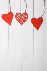 Wood hearts on a wooden table