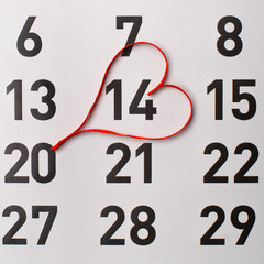 14Th of February calendar reminder with a red satin heart