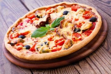 Italian Pizza with seafood.