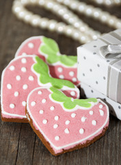 Composition for Valentine's Day with ginger gingerbread in the f