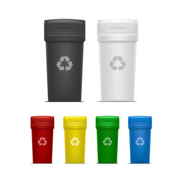 Set of Empty Recycle Bins for Trash and Garbage