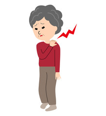 An elderly woman suffering from stiff shoulders