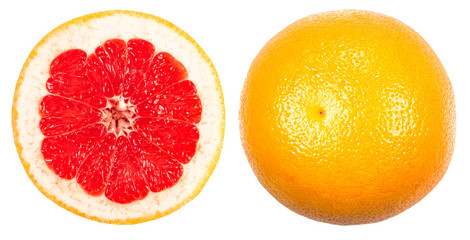 whole grapefruit and cuted isolated on a white
